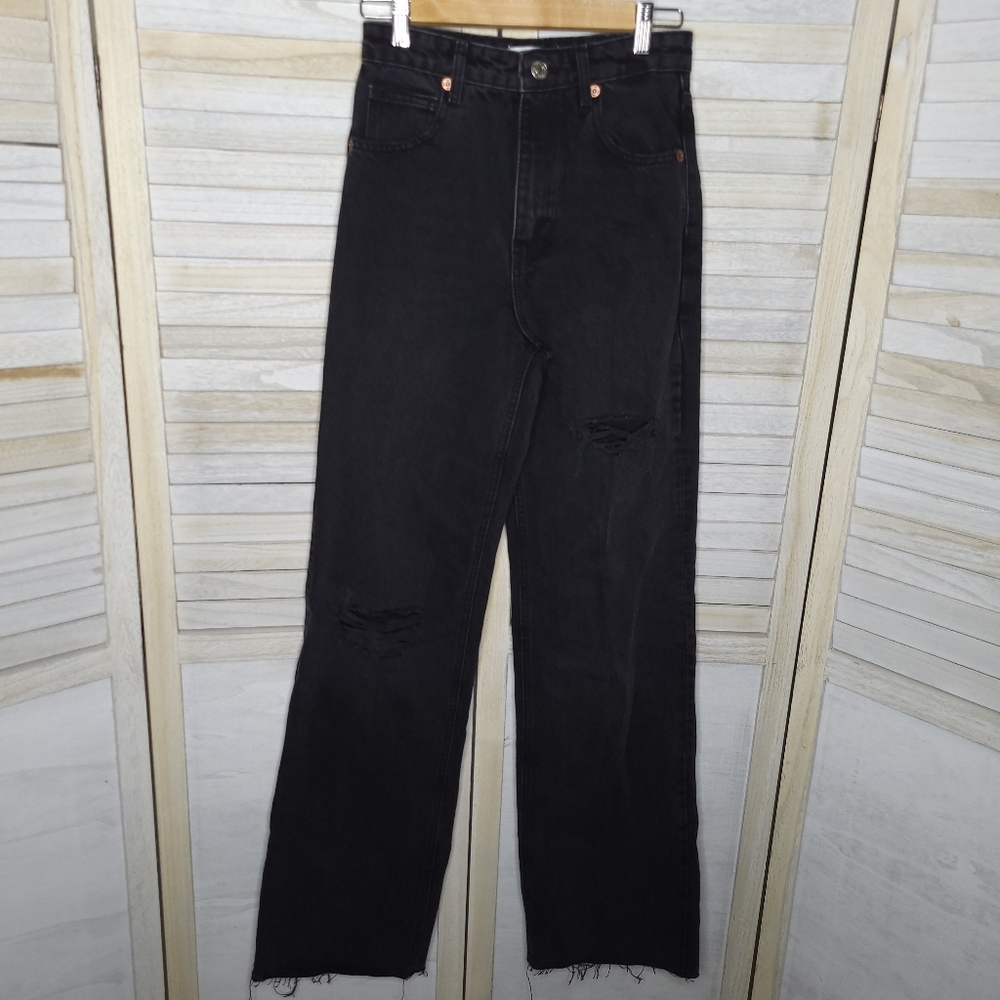 💛3/$15 Zara High Rise Flare Jeans Size 4 / 27 Waist Womens Black tall 27x35